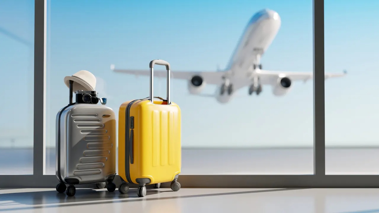 A luggage and a plane AI-generated content may be incorrect.